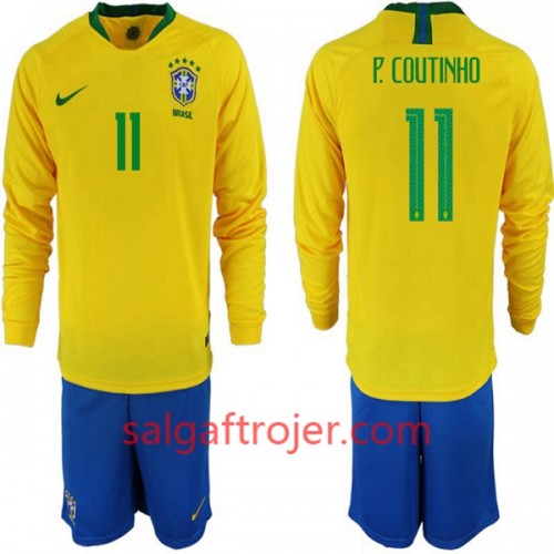 Brasilien Fodboldtrøjer P. Coutinho 11 Børn Hjemmebanesæt VM 2018 Langærmet Brasilien Fodboldtrøjer P. Coutinho 11 Børn Hjemmebanesæt VM 2018 Langærmet